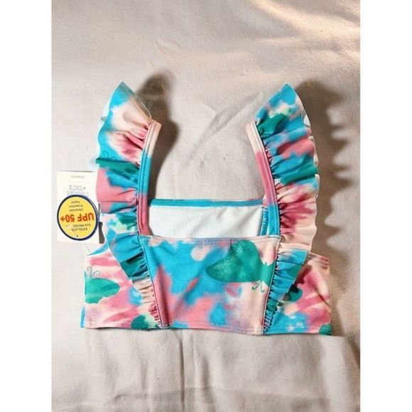 Tucker + Tate Girls Top Swimwear Size‎ 4 UPF 50+ Blue Pink Tie Dye Butterflies - Picture 2 of 5